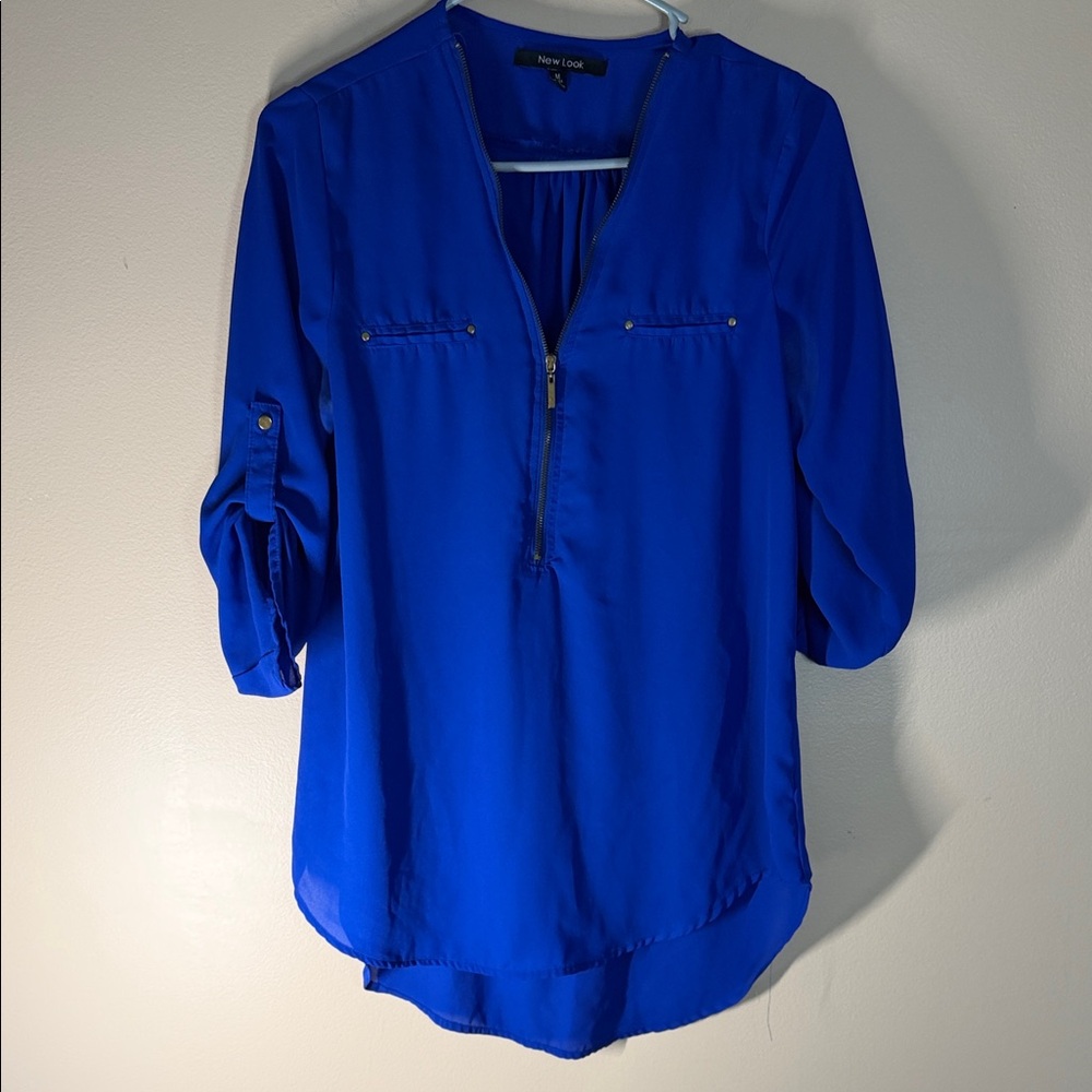 New Look Bright Royal Blue Zip-Front Tunic Top
